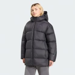 Puchowa kurtka parka Z.N.E. Czarne płaszcze adidas, l, bez wzorów, z materiału, bez kaptura. Za 1,229.00 zł.