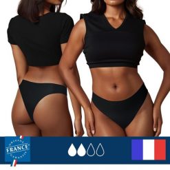 Menstruacyjny strój kąpielowy brazylijski – średnia chłonność. Czarne bikini PLIM UNDERWEAR, bez wzorów, sportowe. Za 139.99 zł.