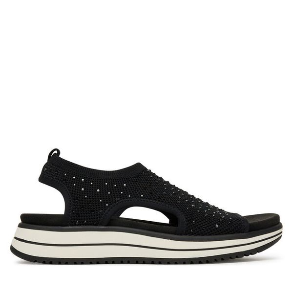 Sandały Remonte. Czarne sandały Remonte, bez wzorów, bez obcasa, na płaskiej podeszwie, bez zapięcia. Za 279.99 zł.