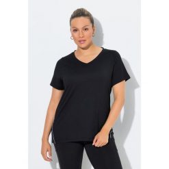 Damskie Bluzka funkcyjna wąska dekolt w szpic rękaw 1/2 z recyklingu. Czarne t-shirty sportowe Ulla Popken, plus size, bez wzorów, z elastanu, bez ramiączek. Za 199.99 zł.