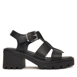 Sandały Tamaris. Czarne sandały Tamaris, bez wzorów, bez obcasa, na słupku, bez zapięcia. Za 369.99 zł.