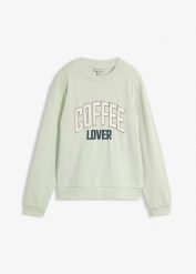 Bluza z czystej bawełny organicznej z wypukłym nadrukiem. Zielone bluzy bonprix, bez wzorów, z bawełny, bez ramiączek, bez kaptura. Za 112.99 zł.