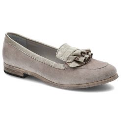 Szare Półbuty Karino Eleganckie Skórzane Buty Damskie. Szare półbuty wsuwane Karino, z aplikacjami, ze skóry, eleganckie, bez obcasa, na obcasie. Za 209.00 zł.