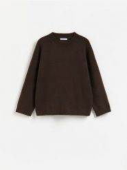 Sweter z domieszką wełny - brązowy. Brązowe swetry Reserved, l, bez wzorów, z dzianiny, bez ramiączek. Za 139.99 zł.