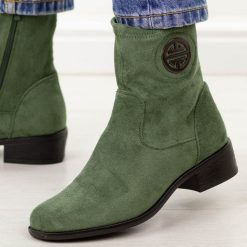 Zielone zamszowe botki damskie Jezzi asa198-28. Zielone botki Jezzi, bez wzorów, z dzianiny, eleganckie, bez obcasa, na obcasie, bez zapięcia. Za 219.00 zł.