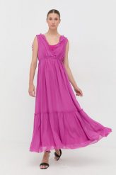 MAX&Co. sukienka kolor różowy maxi rozkloszowana. Czerwone sukienki MAX&Co., bez wzorów, z materiału, bez kołnierzyka, bez ramiączek, maxi, rozkloszowane. W wyprzedaży za 959.99 zł.