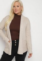 Beżowy Klasyczny Kardigan z Bawełną i Wiskozą oraz Kieszeniami Velariana. Brązowe swetry Born2be, na zimę, l, bez wzorów, z bawełny, klasyczne, plus size, bez ramiączek. W wyprzedaży za 93.49 zł.