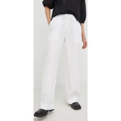 Marc O'Polo spodnie lniane damskie kolor biały szerokie high waist. Białe spodnie materiałowe Marc O'Polo, bez wzorów, z materiału, z podwyższonym stanem. W wyprzedaży za 419.99 zł.