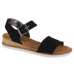 Sandały do chodzenia damskie, Skechers Desert Kiss-Adobe Princess. Czarne sandały Skechers, bez wzorów, z materiału, sportowe, bez obcasa, bez zapięcia. Za 179.99 zł.