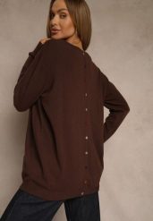 Brązowy Sweter z Kaszmirem Ozdobiony Kieszeniami Saniswena. Brązowe swetry Renee, uniwersalny, bez wzorów, z kaszmiru, casualowe, bez ramiączek. Za 99.99 zł.