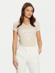 Guess T-Shirt W5RI21 J1314 Beżowy Regular Fit. Brązowe t-shirty Guess, xs, z aplikacjami, z bawełny, bez kołnierzyka, bez ramiączek. Za 119.99 zł.