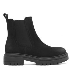 Botki JENNY. Czarne botki Jenny, bez wzorów, bez obcasa, na płaskiej podeszwie, bez zapięcia. Za 119.99 zł.