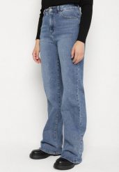 Niebieskie Jeansy z Wiskozą z Wysokim Stanem i Szerokimi Nogawkami Isozela. Niebieskie jeansy Born2be, l, bez wzorów, z bawełny, eleganckie, z podwyższonym stanem. Za 139.99 zł.