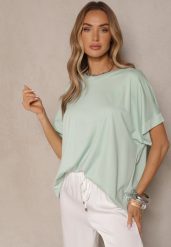 Jasnozielony T-shirt z Wiskozą o Fasonie Nietoperza Tanalitha. Zielone t-shirty Renee, bez wzorów, z jeansu, bez kołnierzyka, bez ramiączek. W wyprzedaży za 55.99 zł.