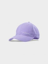 4F Czapka z daszkiem strapback damska - fioletowa M. Fioletowe czapki z daszkiem 4f, na lato, bez wzorów, z bawełny, klasyczne. W wyprzedaży za 29.99 zł.
