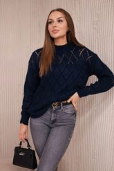 Sweter z półgolfem i wzorem w romby granatowy. Niebieskie swetry KESI, l, bez wzorów, z wełny, plus size, bez ramiączek. Za 125.45 zł.