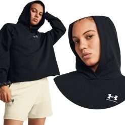 Bluza fitness damska UNDER ARMOUR Rival Terry Oversized Hoodie z kapturem. Czarne bluzy Under Armour, m, bez wzorów, casualowe, bez ramiączek, z kapturem. W wyprzedaży za 228.60 zł.