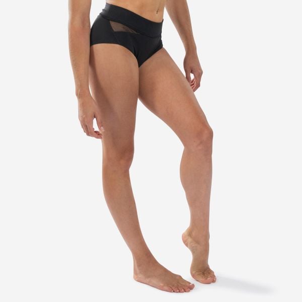 Spodenki do pole dance damskie Domyos. Czarne szorty sportowe DOMYOS, bez wzorów, z materiału, na fitness i siłownię. Za 59.99 zł.