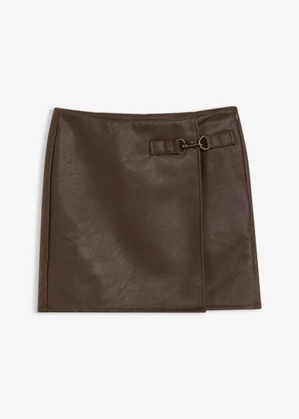 Spódnica z imitacji skóry. Brązowe spódnice bonprix, bez wzorów, ze skóry, mini. Za 139.99 zł.