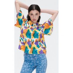 Kolorowa koszula z krótkim rękawem - Pomarańczowy. Brązowe koszule Cropp, l, bez wzorów, bez kołnierzyka, bez ramiączek. Za 59.99 zł.