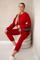 Komplet z wiskozy bluza + spodnie czerwony. Czerwone bluzy Kesi Włoski, l, bez wzorów, z dresówki, bez kaptura. Za 342.93 zł.