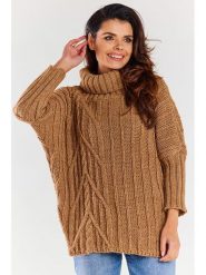 Awama Sweter w kolorze karmelowym rozmiar: onesize. Brązowe swetry Awama, bez wzorów, ze splotem, bez ramiączek. Za 193.24 zł.