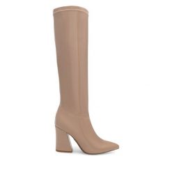 Kozaki Nine West. Brązowe kozaki Nine West, bez wzorów, bez obcasa, na słupku, bez zapięcia. Za 329.99 zł.