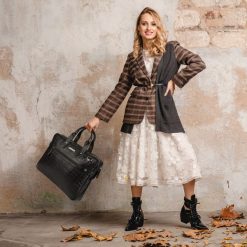 Torba skórzana elegancka croco laptop 15"6 aktówka czarna A4 S17. Czarne torby na laptopa bez wzorów. Za 437.99 zł.