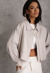 Beżowa Kurtka Bomberka Oversize z Regulowanymi Mankietami Lann. Brązowe kurtki Renee, na wiosnę, l, bez wzorów, z jeansu, bez kaptura. Za 159.99 zł.