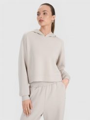 4F Bluza dresowa nierozpinana z modalem damska - beżowa XS. Brązowe bluzy z kapturem 4f, xs, bez wzorów, z dresówki, bez kaptura. Za 179.99 zł.