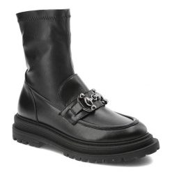 Botki damskie CheBello, ze skóry naturalnej licowej z elastyczną dopasowującą się cholewką wsuwaną konstrukcją, czarne, 3053-401-MIC-S230. Czarne botki CheBello, bez wzorów, z materiału, bez obcasa, na obcasie, bez zapięcia. Za 399.00 zł.