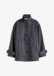 Długa kurtka bosmanka z imitacji wełny. Szare kurtki bonprix, bez wzorów, z wełny, bez kaptura. Za 299.99 zł.