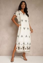 Biało-Czarna Sukienka z Wiskozy ze Wzorem w Stylu Etno Meluriela. Białe sukienki Renee, na co dzień, l, bez wzorów, z wiskozy, etno, bez kołnierzyka, bez ramiączek, maxi. Za 109.99 zł.