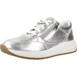 Tenisówki Geox Model D Cristael Kolor Srebrny. Szare trampki Geox, bez wzorów, ze skóry, casualowe, bez zapięcia. Za 409.99 zł.