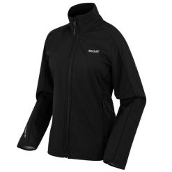 Kurtka damska softshell wodoodporny Moutdale. Czarne kurtki przejściowe sportowe Regatta, bez wzorów, z materiału, bez kaptura, trekkingowe. Za 175.00 zł.