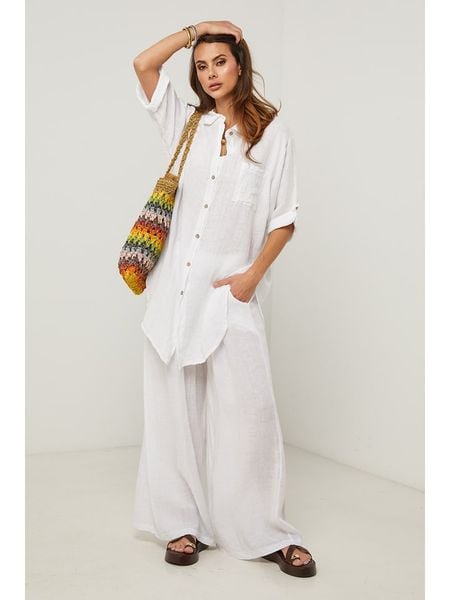 Fleur de Lin Lniana tunika "Berline" w kolorze białym rozmiar: XXL. Białe tuniki Fleur de Lin, xxl, bez wzorów, ze lnu, bez kołnierzyka, bez ramiączek. Za 229.95 zł.