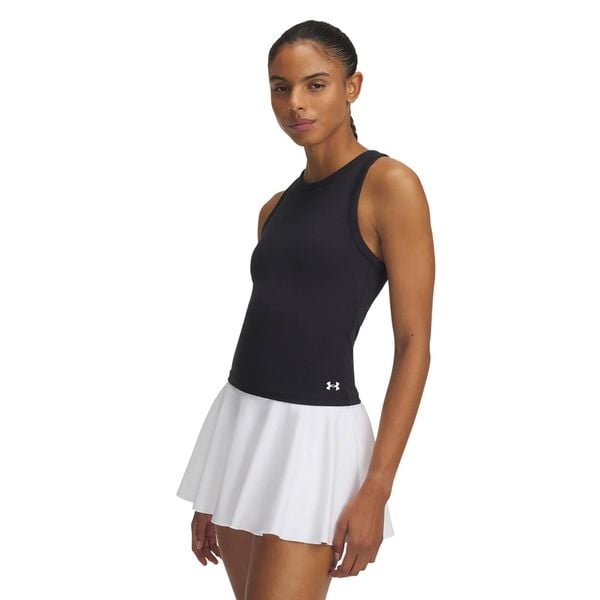 Top treningowy damski Under Armour Motion High Neck Tank. Czarne topy Under Armour, xl, bez wzorów, sportowe, bez kołnierzyka, bez ramiączek. Za 139.99 zł.