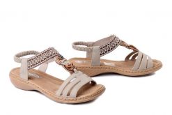 RIEKER 61855-62 beige, sandały damskie. Brązowe sandały Rieker, bez wzorów, z gumy, bez obcasa, bez zapięcia. Za 255.92 zł.