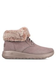 Skechers Trzewiki On-The-Go Joy Plush Dreams 144042/DKTP Różowy. Czerwone botki Skechers, bez wzorów, z materiału, bez obcasa, na płaskiej podeszwie, bez zapięcia. Za 229.99 zł.