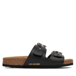 Klapki LOVE MOSCHINO. Czarne klapki Love Moschino, bez wzorów, bez obcasa, bez zapięcia. Za 420.99 zł.