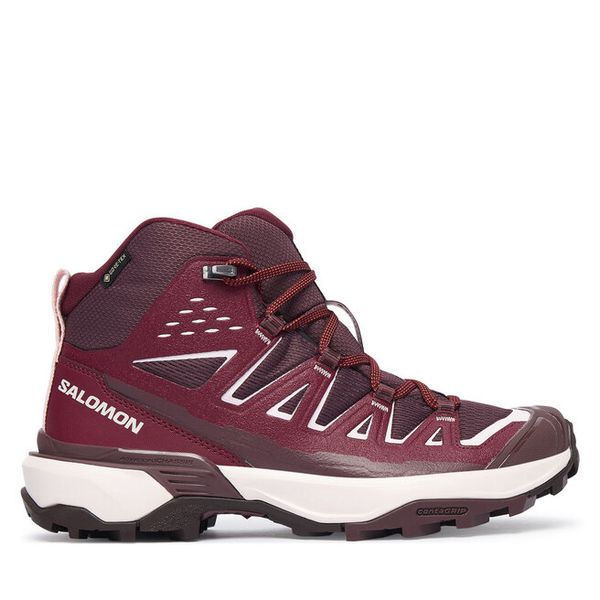 Trekkingi Salomon. Czerwone buty trekkingowe Salomon, bez wzorów, z gore-texu, bez zapięcia, trekkingowe, gore-tex. Za 729.99 zł.