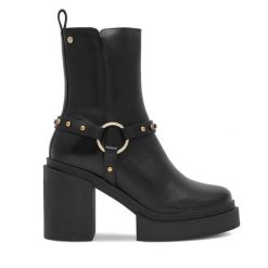 Botki Eva Minge. Czarne botki Eva Minge, bez wzorów, bez obcasa, na słupku, bez zapięcia. Za 399.99 zł.