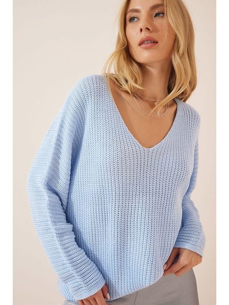Happiness Istanbul Sweter w kolorze błękitnym rozmiar: onesize. Niebieskie swetry Happiness Istanbul, bez wzorów, bez ramiączek. Za 74.46 zł.