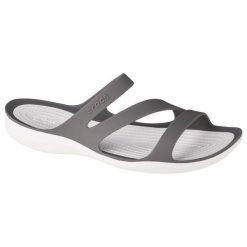 Klapki damskie Crocs Swiftwater Sandal W Smokewhite. Białe klapki Crocs, bez wzorów, z materiału, bez obcasa, bez zapięcia. W wyprzedaży za 194.05 zł.