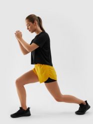 4F Spodenki treningowe 2w1 szybkoschnące damskie - pomarańczowe XL. Brązowe szorty sportowe 4f, bez wzorów, z dzianiny, z obniżonym stanem, na fitness i siłownię. W wyprzedaży za 59.99 zł.