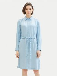Tom Tailor Sukienka koszulowa 1040366 Błękitny Regular Fit. Niebieskie sukienki Tom Tailor, bez wzorów, z lyocellu, bez kołnierzyka, bez ramiączek, koszulowe. Za 209.99 zł.
