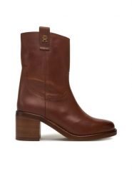 Tommy Hilfiger Botki Riding Lthr Mid Boot Block Heel FW0FW08776 Brązowy. Brązowe botki Tommy Hilfiger, bez wzorów, ze skóry, bez obcasa, na słupku, bez zapięcia. Za 799.99 zł.