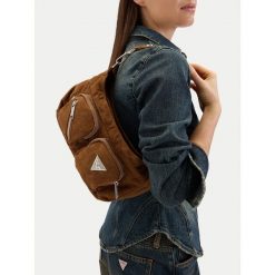 Torebka Guess Jeans. Brązowe torebki klasyczne Guess Jeans, z aplikacjami, z jeansu, klasyczne, bez dodatków. Za 259.99 zł.