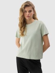 4F T-shirt gładki z bawełną organiczną damski - zielony XS. Zielone t-shirty 4f, xs, bez wzorów, z bawełny, sportowe, bez kołnierzyka, bez ramiączek. W wyprzedaży za 29.99 zł.