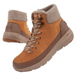 Buty sportowe damskie Skechers. Brązowe buty sportowe lifestyle Skechers, bez wzorów, ze skóry, bez zapięcia, trekkingowe. Za 249.00 zł.